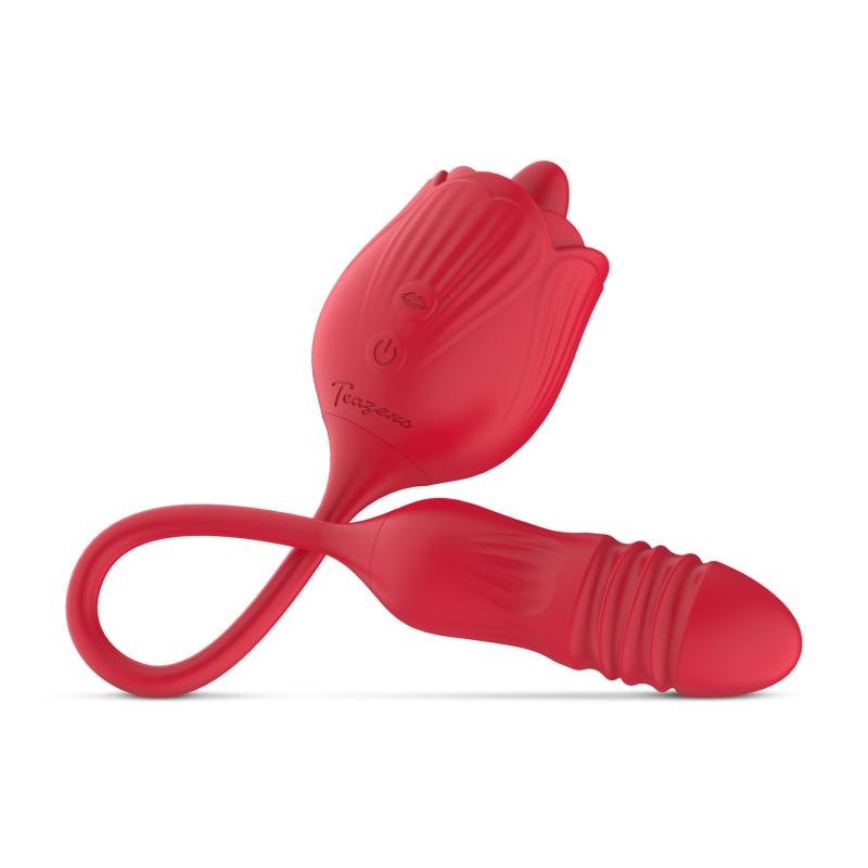 Teazers Roos Vibrator met Stotende Dildo