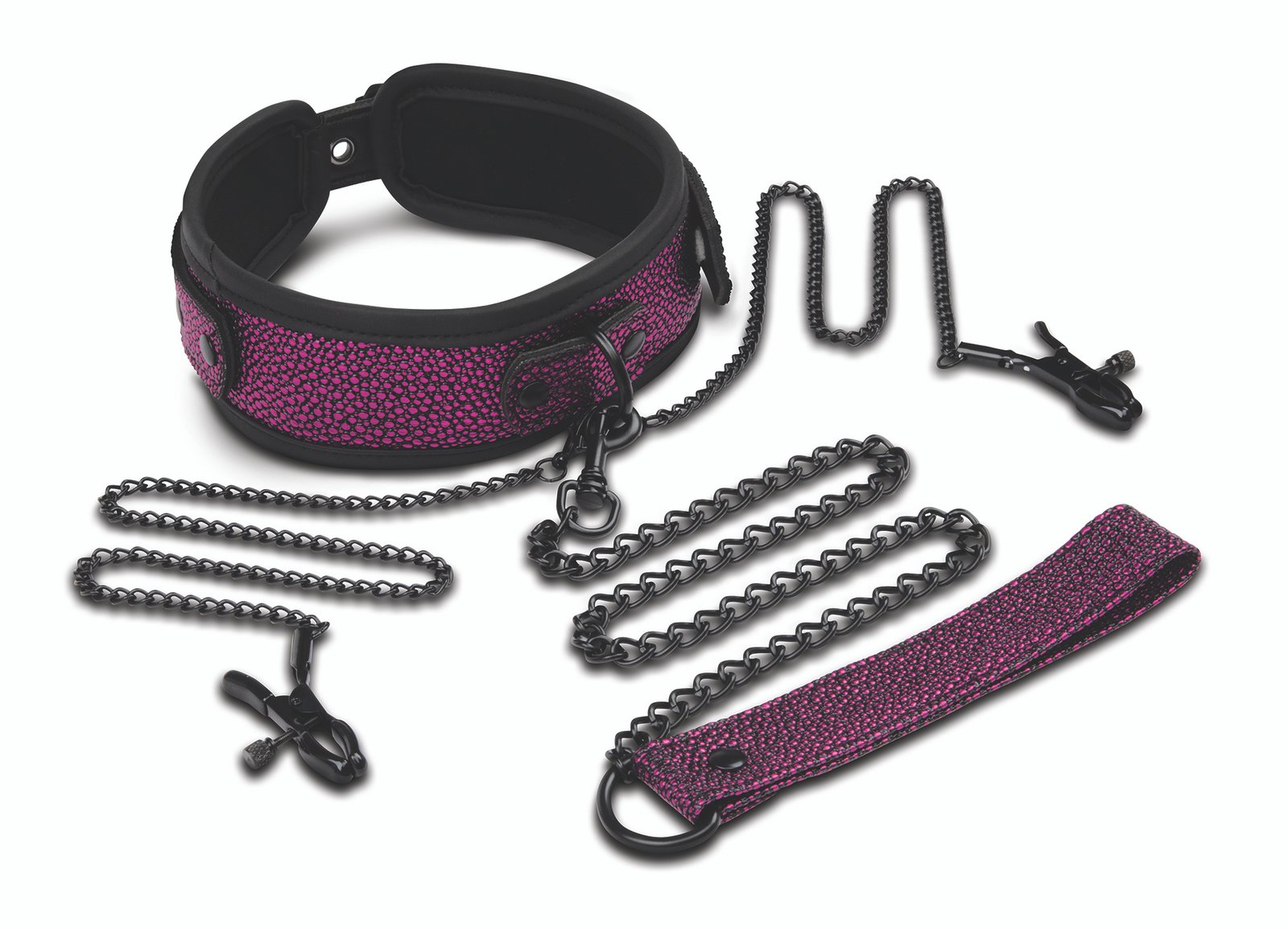 Whipsmart - Dragon's Lair - Halsband met riem en tepelklemmen